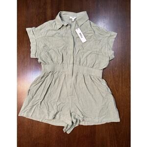 Linen Blend Summer Romper Pockets Comfy Stretchy Women XL Resort Cruise Trip